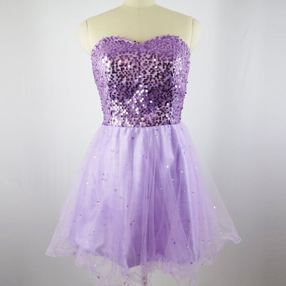 Women's Short Sparkly Homecoming Dresses Sequins Party Gowns Lilac Size 8 - Picture 1 of 14